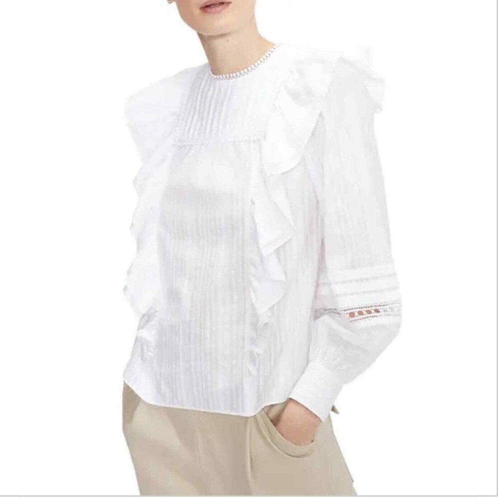 Ted Baker BNWOT white blouse "Silais" double frill sz 4 (US Large) long sleeve